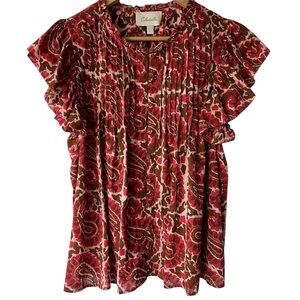 Cleobella Calla Blouse in Aurora Paisley Ruffed Sleeves Pintuck Details Size L